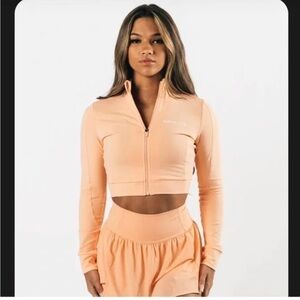 Alphalete crop zip front sport jacket womens Medium Trace cheeky Coral